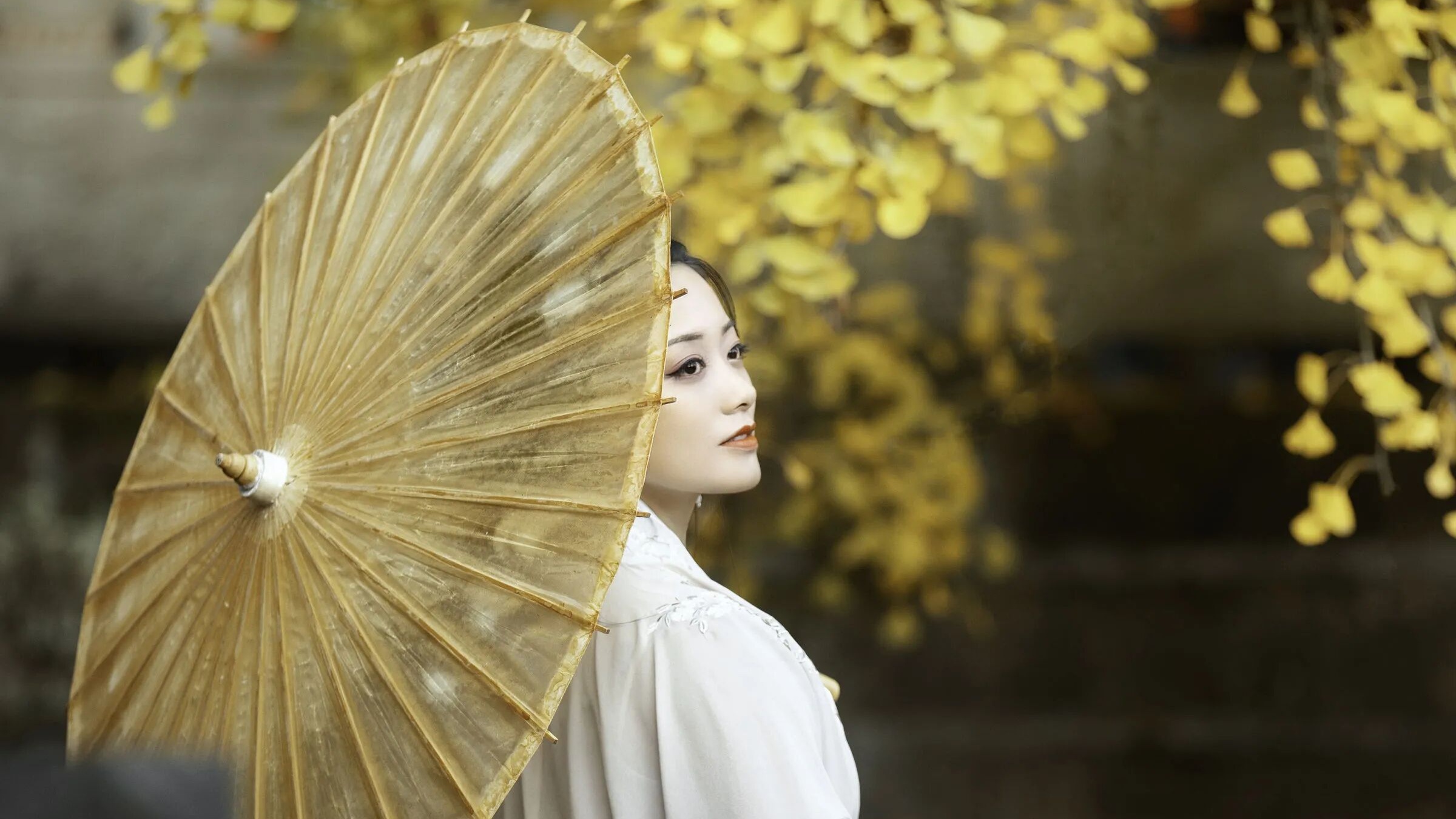【汉服写真】浅粉渐变入古刹：银杏飞檐下，宋制书卷气落满秋