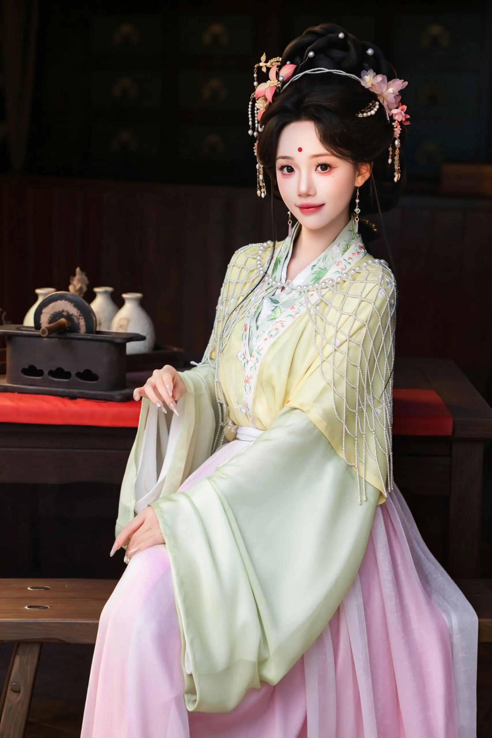 【汉服写真】横店宋韵仕女图:纤指弄珠盘,罗袖笼灯影