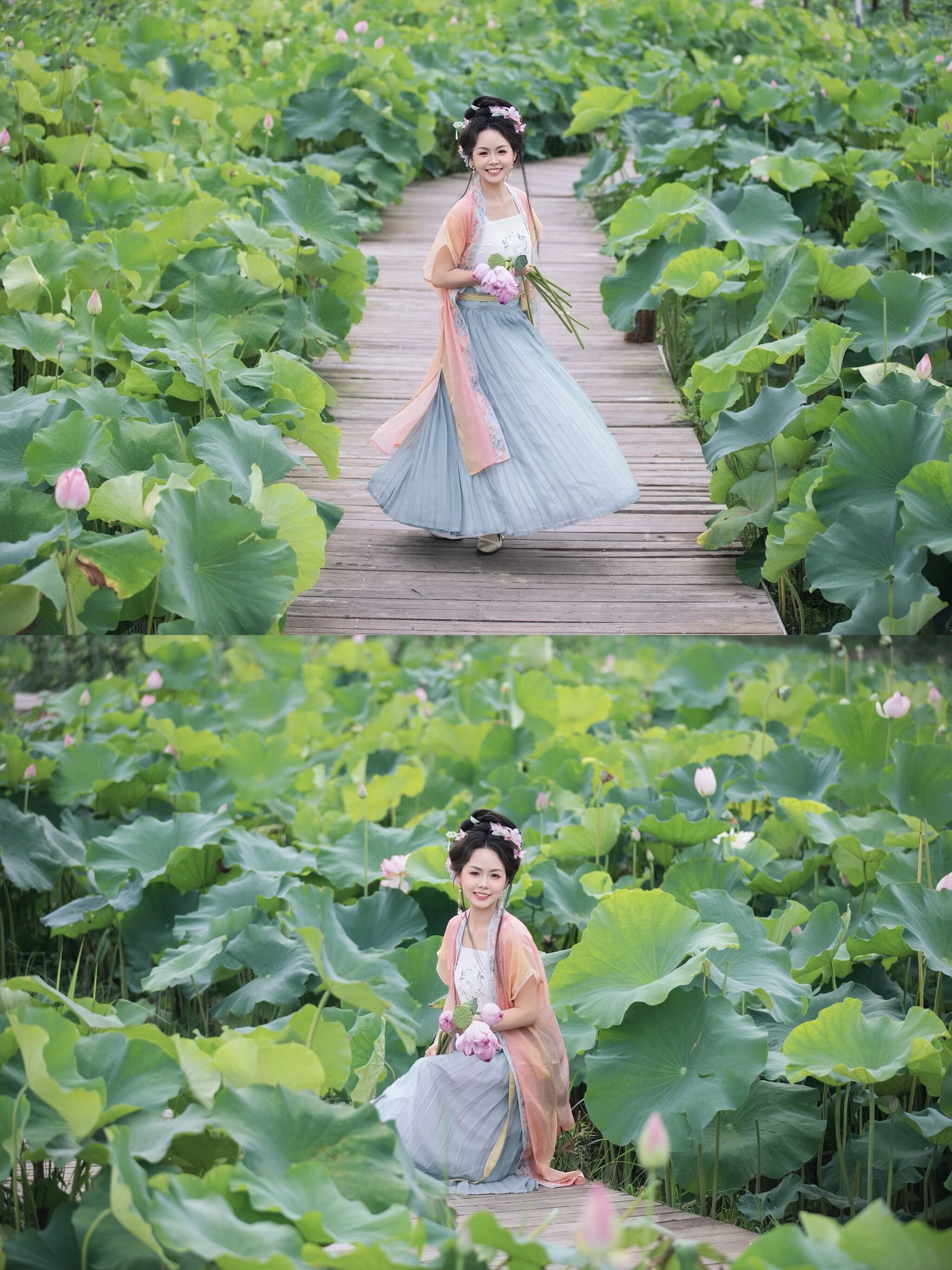 【汉服写真】宋衫碧荷:轻倚塘畔,人面芙蓉两相扬
