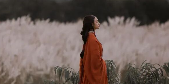 红色战国袍+便面扇,在芦苇荡里拍出清冷古风感