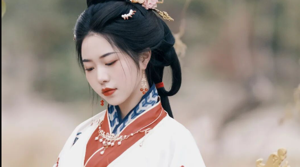 红白刺绣汉服+花鼓，秋日枫树下拍出典雅国风感