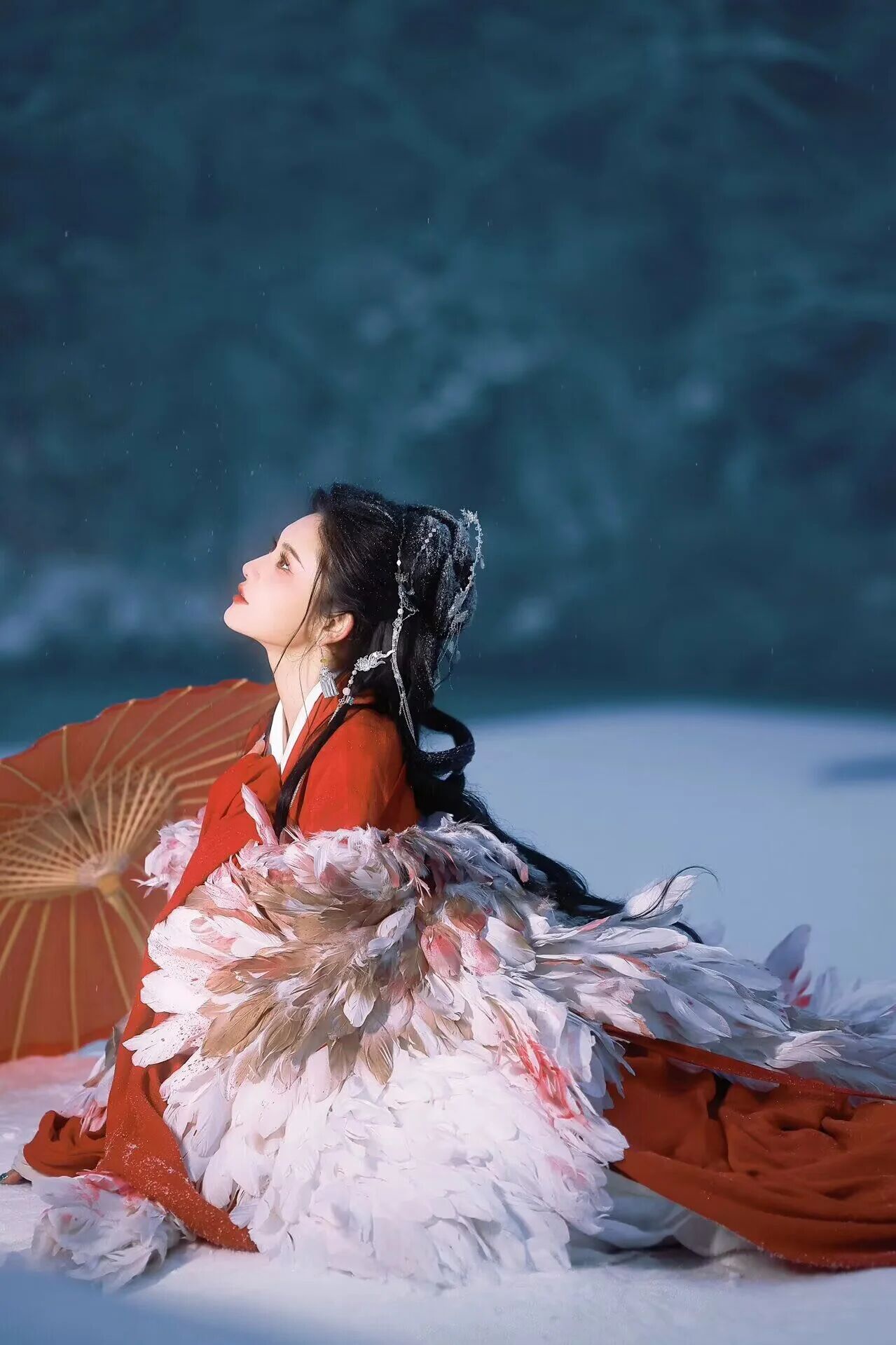 雪中鹤 · 一袭红衣照雪林