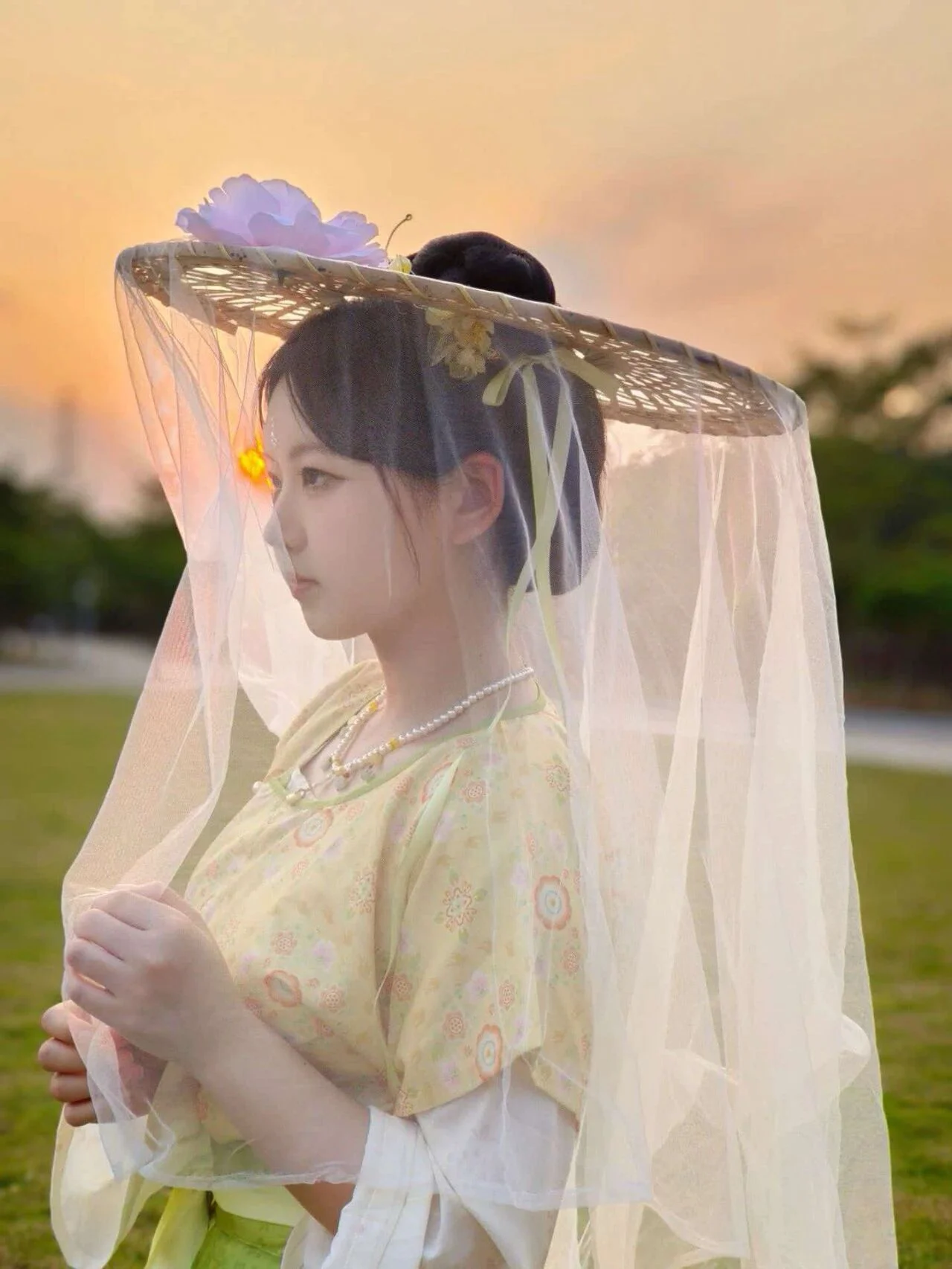 汉服帷帽剪影 落日轮廓光写真