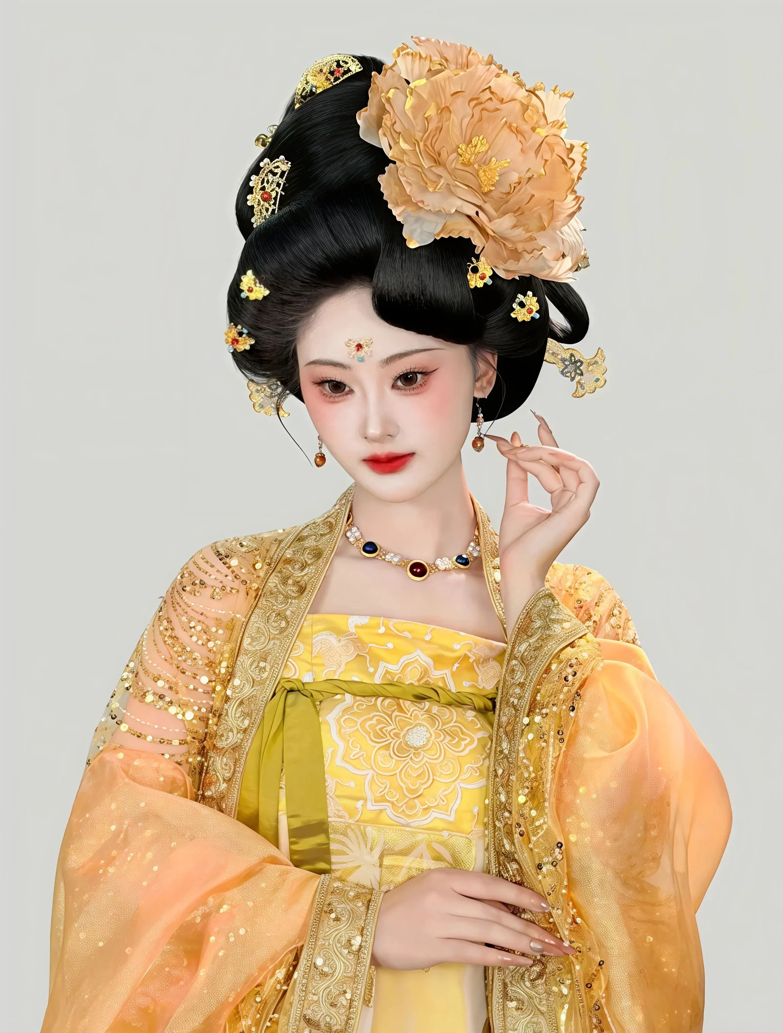 唐制汉服妆造 鎏金华裳 牡丹高髻