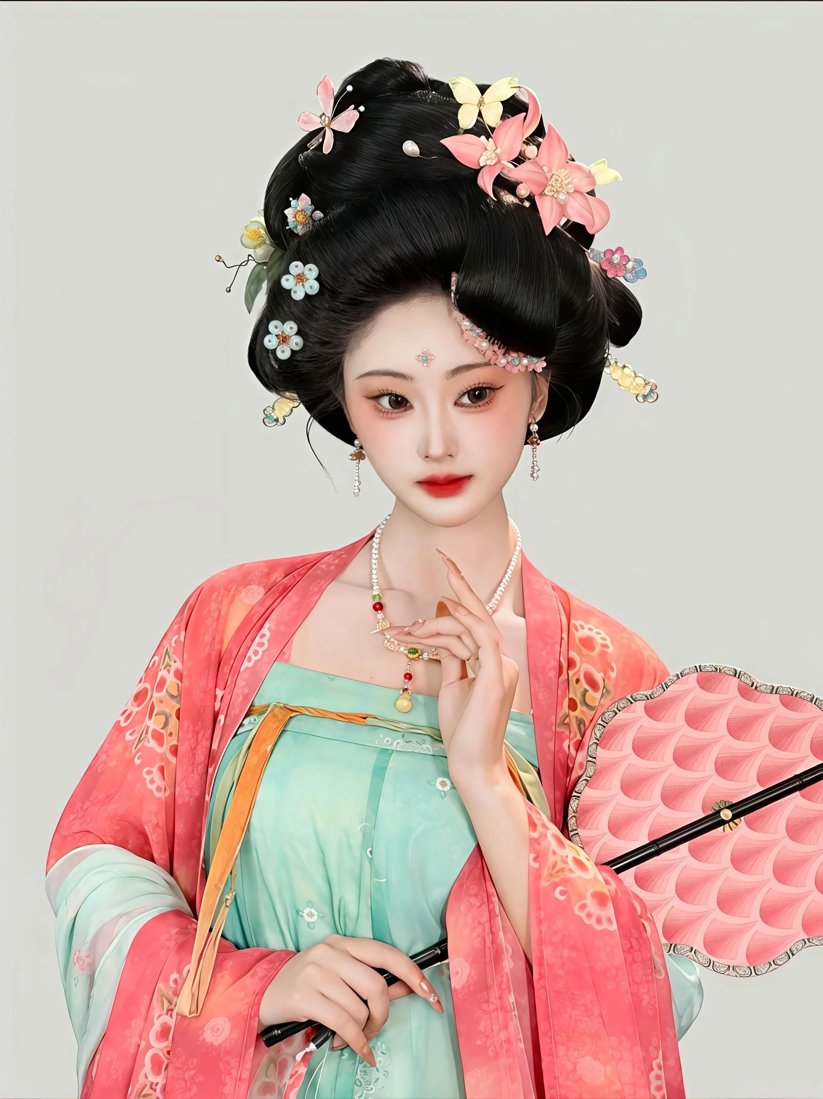 唐制汉服妆造 粉衫翠裙 春日婉约