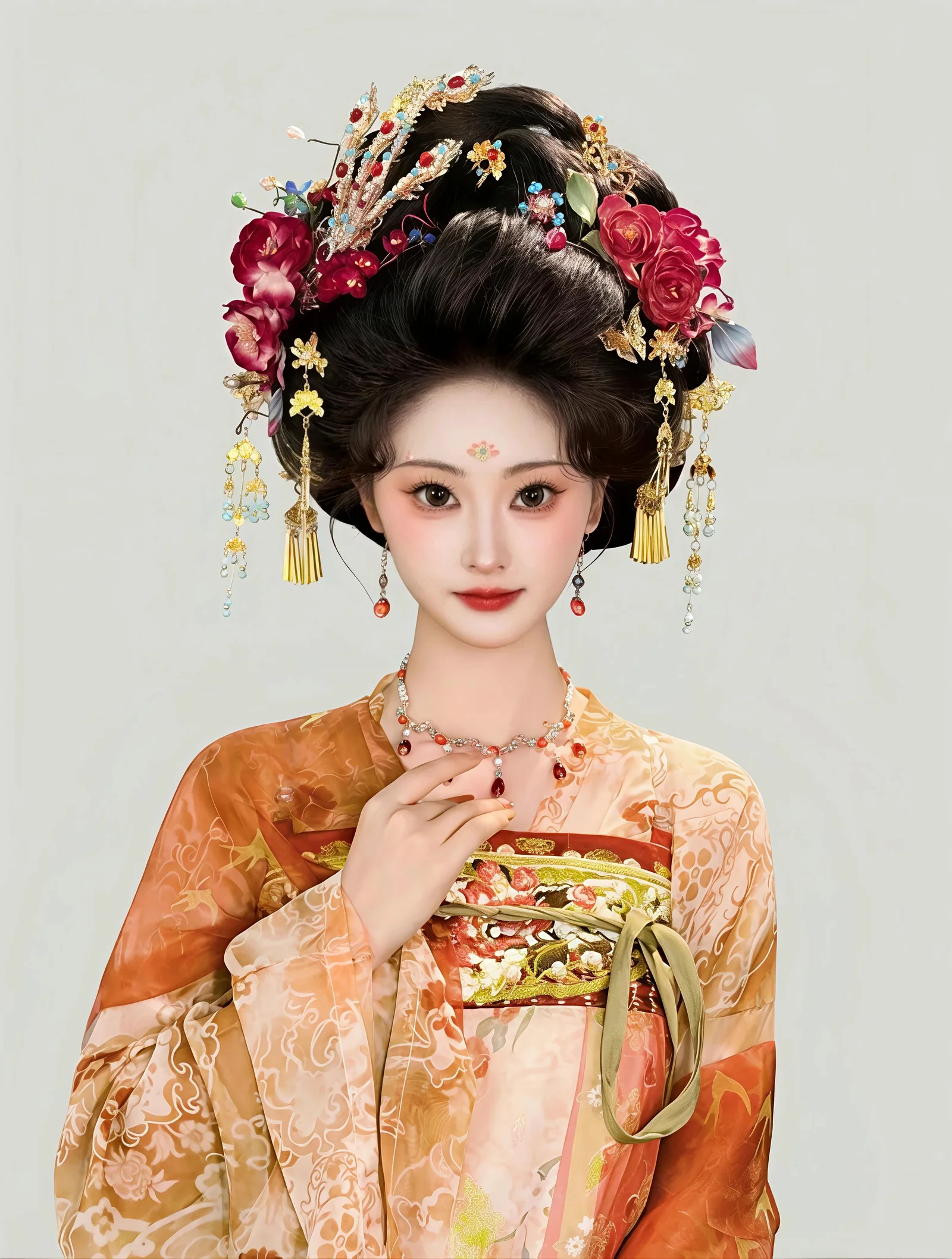 唐制汉服妆造 暖棕花衫 烟火雅致