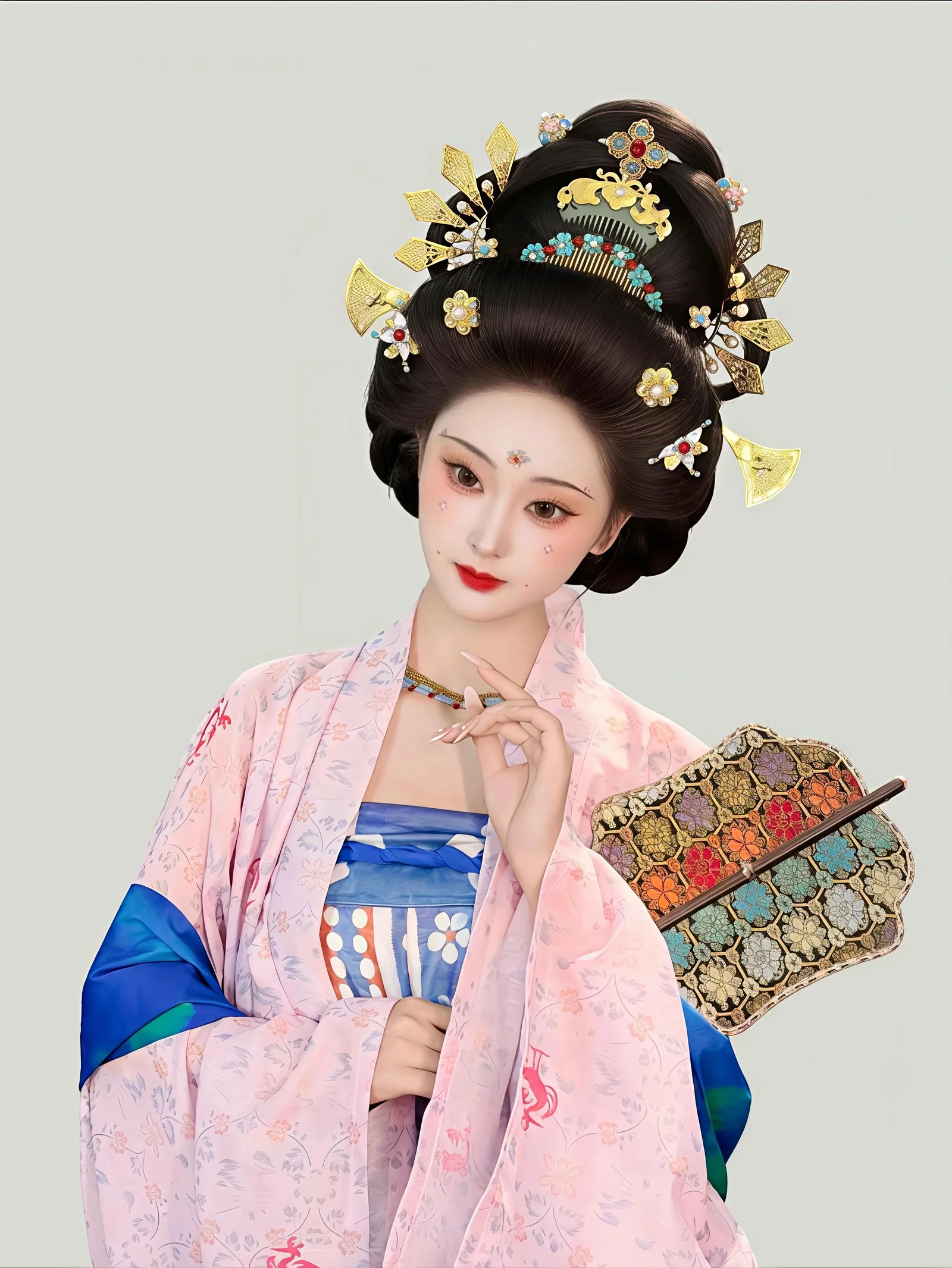 唐制汉服妆造 粉衫蓝衬 清甜少女