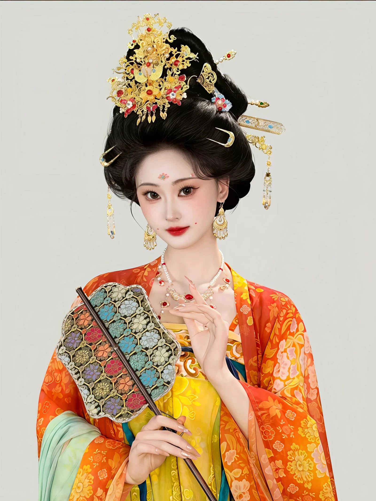 唐制汉服妆造 橙衣金冠 明媚鲜妍