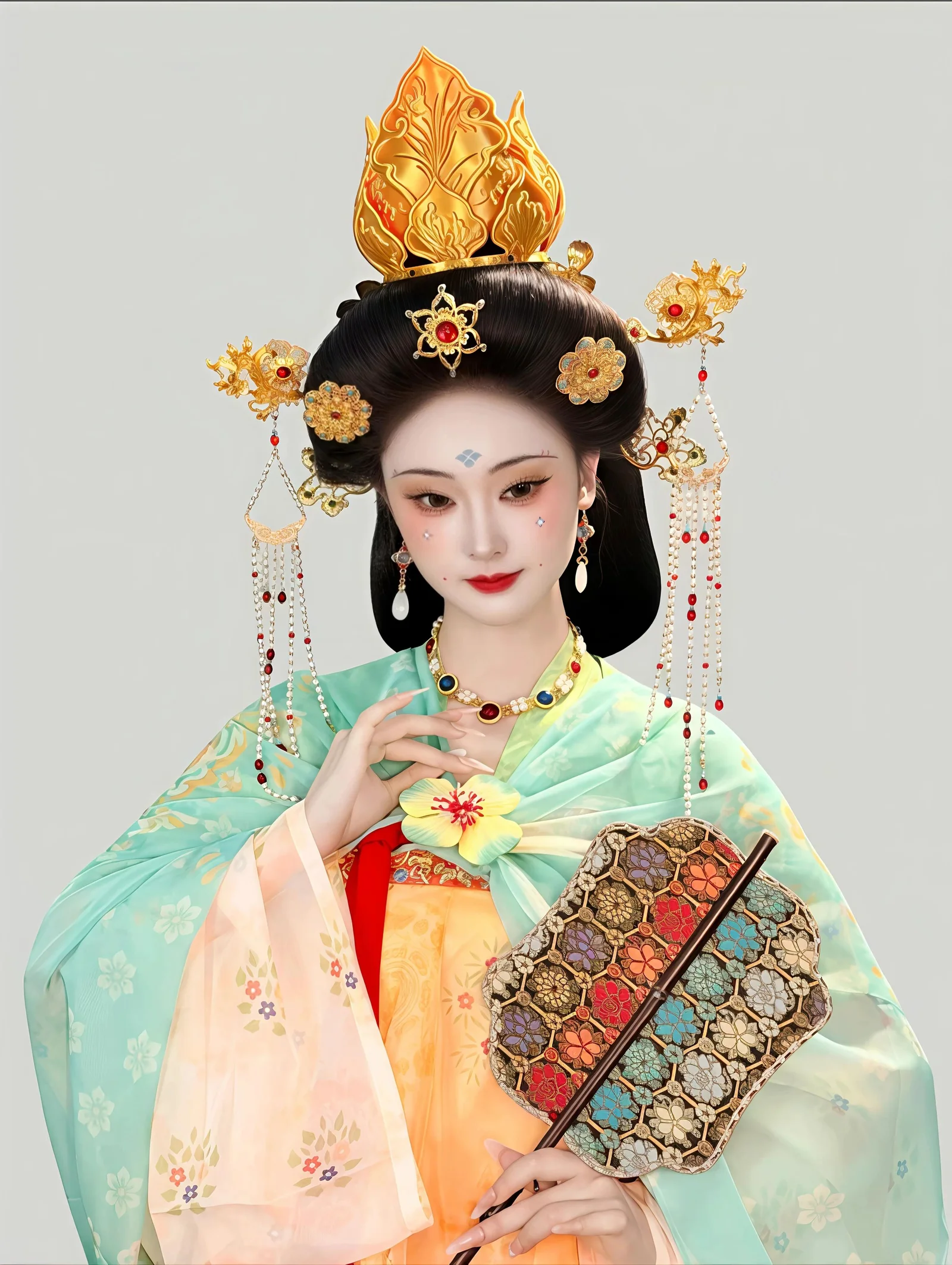 唐制汉服妆造 翠衫金冠 敦煌仙气