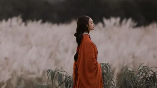 红色战国袍+便面扇，在芦苇荡里拍出清冷古风感