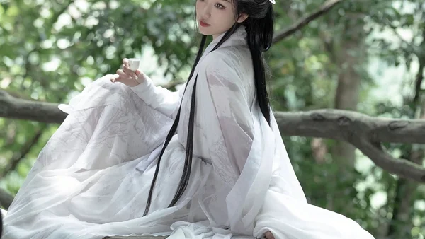 夏日绿荫｜白色飘逸汉服石桌拍出清冷仙气