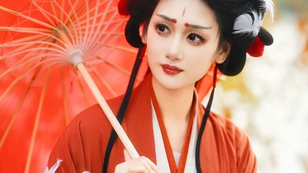 银杏林下｜红色羽衣汉服油纸伞拍出秋日仙气