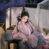 【汉服写真】月下折花不问归期：晚风是旧信，紫花漫野映衣冠