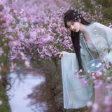 汉服佳人｜青衫罗袖拂花枝，一溪春水照海棠
