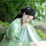 唯愿春日不迟，相逢终有时｜春日绿纱汉服写真 第6帧