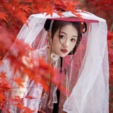 红枫汉服写真 团扇白纱造型 12