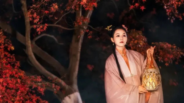 汉服夜景枫树林