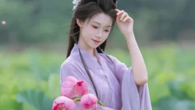 荷塘清韵：紫衫临水照花影，夏日莲间一缕香