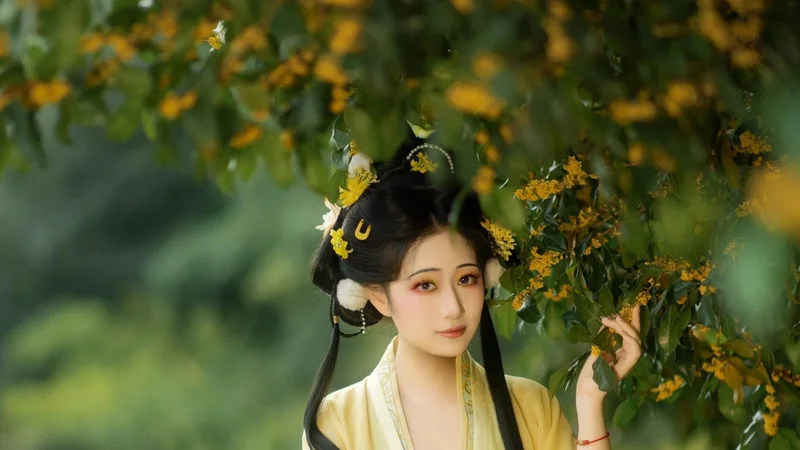 桂满香袖，衣染秋光｜桂树下的黄衫汉服写真